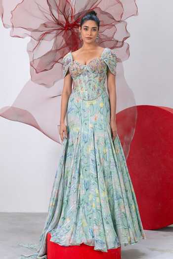 Vesture Teekhi Kali Printed Corset & Flared Skirt Set 