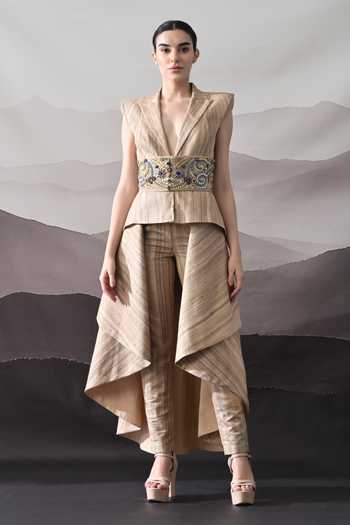 Samant Chauhan Embellished Tussar Silk Top & Pant Set 