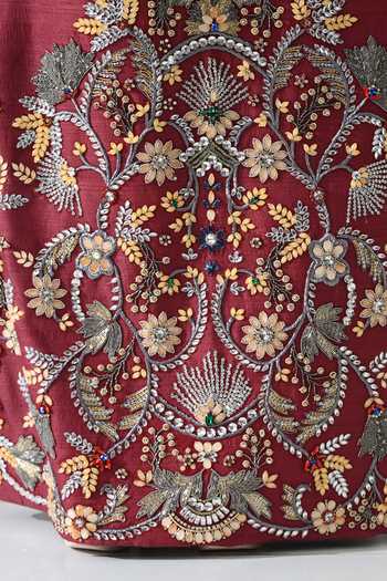 Buy Samant Chauhan Maroon Silk, Cotton Round Neck Hand Embroidered Structured Dress Online at Aza Fashions Buy_Samant Chauhan_Maroon Silk, Cotton Round Neck Hand Embroidered Structured Dress _Online_at_Aza_Fashions