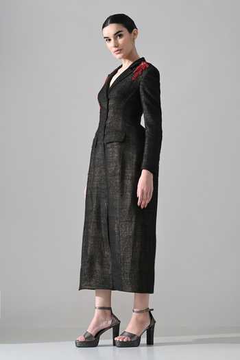 Buy Samant Chauhan Black Silk, Tussar V-neck Hand Embroidered Structured Dress Online at Aza Fashions Buy_Samant Chauhan_Black Silk, Tussar V-neck Hand Embroidered Structured Dress _Online_at_Aza_Fashions