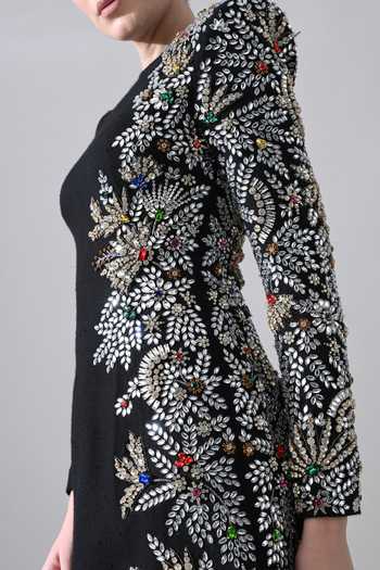 Buy Samant Chauhan Black Silk, Cotton Stones, Mirrors, Crystals Round Neck Placed Embellished Gown Buy_Samant Chauhan_Black Silk, Cotton Stones, Mirrors, Crystals Round Neck Placed Embellished Gown