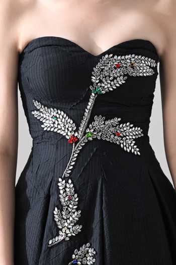 Shop Samant Chauhan Black Silk, Cotton Embroidery, Beads, Crystals Sweetheart Neck Hand A Line Gown Online at Aza Fashions Shop_Samant Chauhan_Black Silk, Cotton Embroidery, Beads, Crystals Sweetheart Neck Hand A Line Gown _Online_at_Aza_Fashions