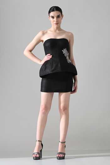 Samant Chauhan Tussar Silk Strapless Dress