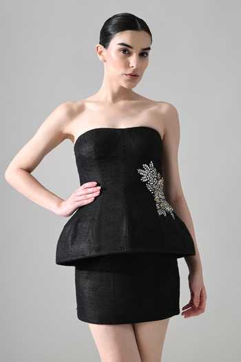 Buy Samant Chauhan Black Silk, Tussar Bandeau Neck Strapless Dress Online at Aza Fashions Buy_Samant Chauhan_Black Silk, Tussar Bandeau Neck Strapless Dress _Online_at_Aza_Fashions