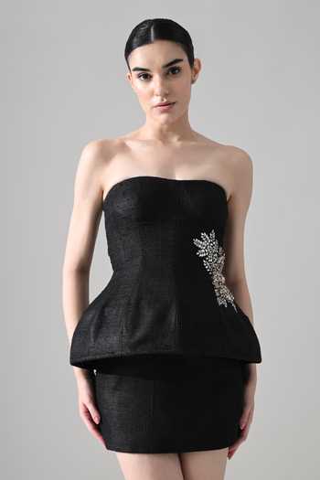 Shop Samant Chauhan Black Silk, Tussar Bandeau Neck Strapless Dress Online at Aza Fashions Shop_Samant Chauhan_Black Silk, Tussar Bandeau Neck Strapless Dress _Online_at_Aza_Fashions