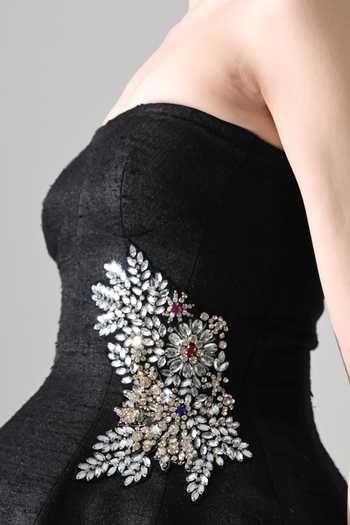 Samant Chauhan Black Silk, Tussar Bandeau Neck Strapless Dress at Aza Fashions Samant Chauhan_Black Silk, Tussar Bandeau Neck Strapless Dress _at_Aza_Fashions