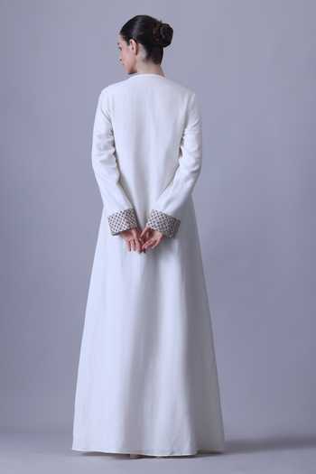 Samant Chauhan Embroidered Floral Yoke Cotton Silk Maxi Dress 