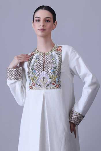 Buy Samant Chauhan Ivory Silk, Cotton Keyhole Neck Embroidered Floral Yoke Maxi Dress Online at Aza Fashions Buy_Samant Chauhan_Ivory Silk, Cotton Keyhole Neck Embroidered Floral Yoke Maxi Dress _Online_at_Aza_Fashions