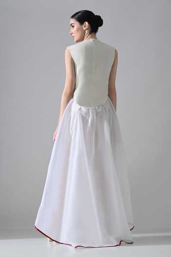 Samant Chauhan Hand Embellished Layered Asymmetric Hem Dress 