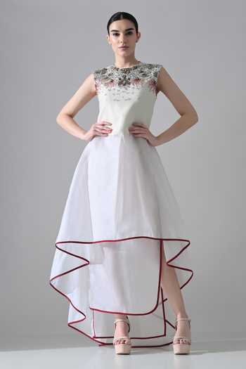 Samant Chauhan Hand Embellished Layered Asymmetric Hem Dress 