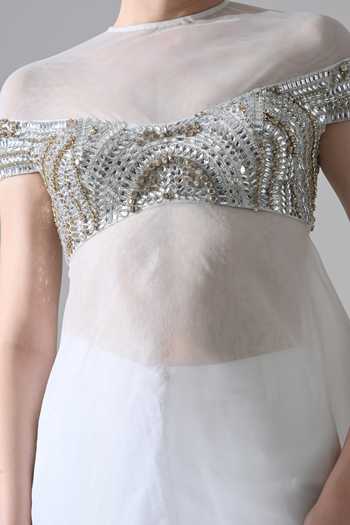 Shop_Samant Chauhan_Ivory Silk, Cotton, Organza High Neck Hand Embellished Top Pant Set _Online_at_Aza_Fashions