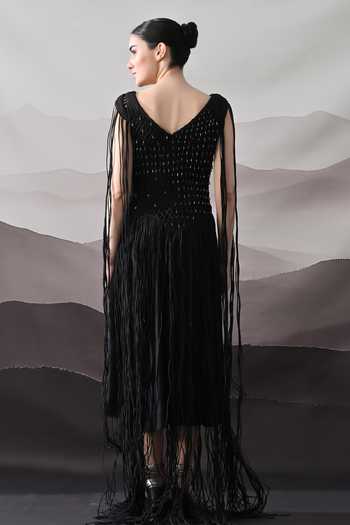 Samant Chauhan Textured Handcrafted Fringe Gown 