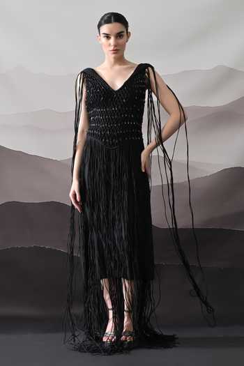 Samant Chauhan Textured Handcrafted Fringe Gown 