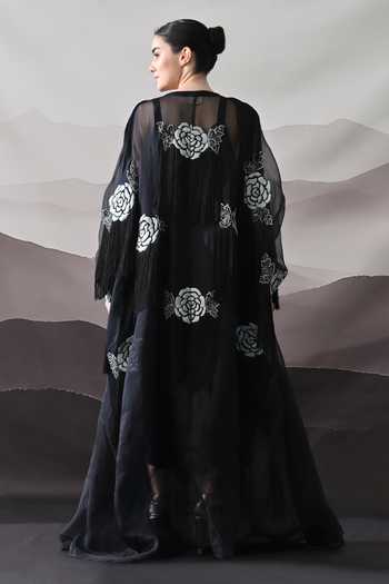 Samant Chauhan Floral Organza Cotton Silk Kaftan & Overlay Set 
