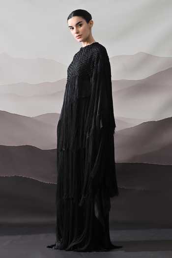 Buy Samant Chauhan Black Silk, Cotton Fringe High Neck Hand Embellished Gown Online at Aza Fashions Buy_Samant Chauhan_Black Silk, Cotton Fringe High Neck Hand Embellished Gown _Online_at_Aza_Fashions