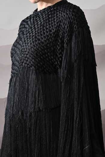 Buy Samant Chauhan Black Silk, Cotton Fringe High Neck Hand Embellished Gown Buy_Samant Chauhan_Black Silk, Cotton Fringe High Neck Hand Embellished Gown