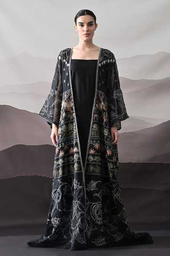 Buy Samant Chauhan Black Silk, Cotton, Organza Embroidery Square Neck Overlay And Kaftan Set Online at Aza Fashions Buy_Samant Chauhan_Black Silk, Cotton, Organza Embroidery Square Neck Overlay And Kaftan Set _Online_at_Aza_Fashions
