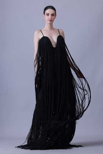 Samant Chauhan Fringe Cotton Silk Gown 
