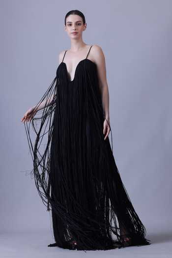 Samant Chauhan Fringe Cotton Silk Gown 
