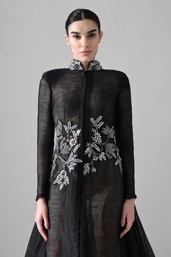 Buy Samant Chauhan Black Cotton, Linen Embroidery, Stones Mandarin Collar Gown Online at Aza Fashions Buy_Samant Chauhan_Black Cotton, Linen Embroidery, Stones Mandarin Collar Gown _Online_at_Aza_Fashions