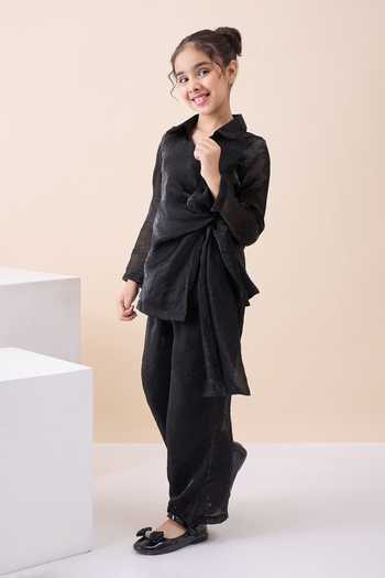 StyloBug Black Polyester Textured Top And Pant Set Online at Aza Fashions StyloBug_Black Polyester Textured Top And Pant Set _Online_at_Aza_Fashions