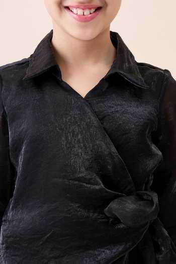 Shop StyloBug Black Polyester Textured Top And Pant Set Online at Aza Fashions Shop_StyloBug_Black Polyester Textured Top And Pant Set _Online_at_Aza_Fashions