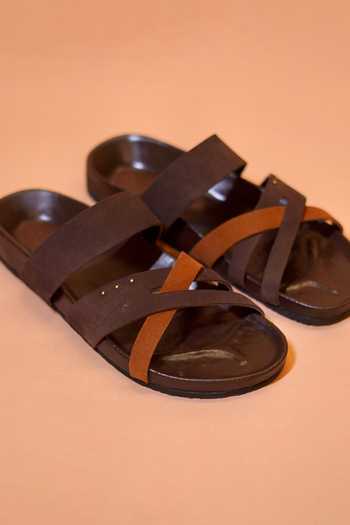 Dmodot_Brown Corko Ombra Strap Flats  _Online_at_Aza_Fashions
