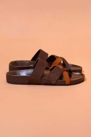 Buy_Dmodot_Brown Corko Ombra Strap Flats  _Online_at_Aza_Fashions
