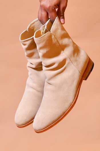Buy_Dmodot_Beige Sprazzo Latte Leather Boots _Online_at_Aza_Fashions