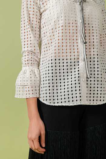 Buy_Swatee Singh_White Cotton Mandarin Collar Ruffled Yoke Shirt _Online_at_Aza_Fashions