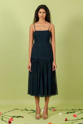 Buy_Swatee Singh_Blue Georgette Square Neck Leopard Print Dress _Online_at_Aza_Fashions