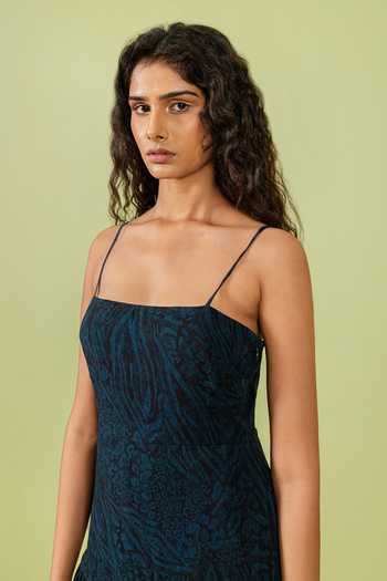 Shop_Swatee Singh_Blue Georgette Square Neck Leopard Print Dress _Online_at_Aza_Fashions