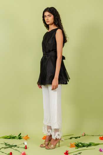Swatee Singh_Ivory Crepe, Lace Hem Pant _Online_at_Aza_Fashions