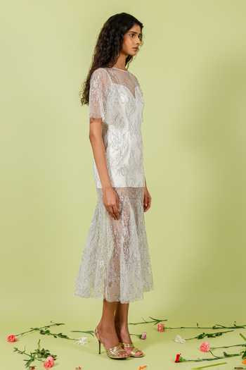 Shop_Swatee Singh_White Lace Round , Sweetheart Sheer Dress_Online_at_Aza_Fashions