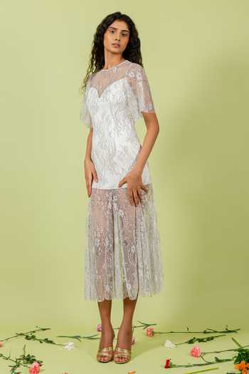 Shop_Swatee Singh_White Lace Round , Sweetheart Sheer Dress