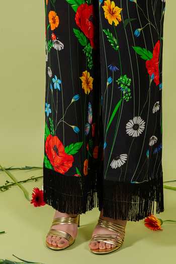 Buy Swatee Singh Black Crepe V-neck Floral Pattern Shirt With Pant Online at Aza Fashions Buy_Swatee Singh_Black Crepe V-neck Floral Pattern Shirt With Pant _Online_at_Aza_Fashions