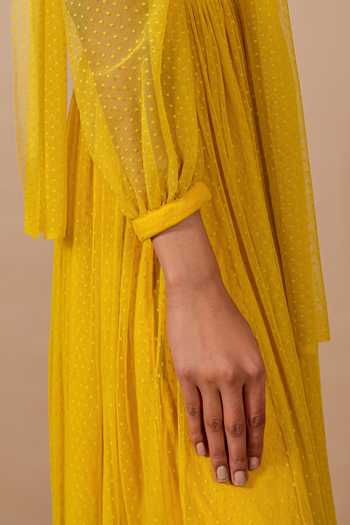 Swatee Singh Yellow Lycra, Lace High , Keyhole Polka Dress at Aza Fashions Swatee Singh_Yellow Lycra, Lace High , Keyhole Polka Dress_at_Aza_Fashions