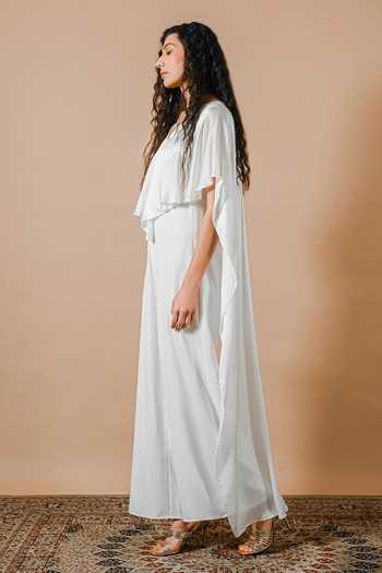 Swatee Singh Ivory Crepe, Satin V-neck Moon Orchid Heavy And Jumpsuit at Aza Fashions Swatee Singh_Ivory Crepe, Satin V-neck Moon Orchid Heavy And Jumpsuit _at_Aza_Fashions