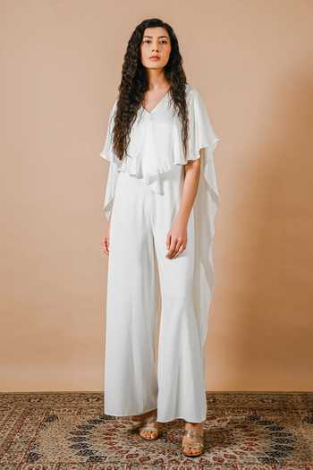 Swatee Singh Moon Orchid Heavy Crepe & Satin Jumpsuit 