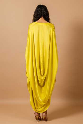 Swatee Singh Lina V-Neck Cowl Draped Dress 
