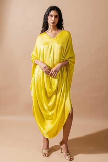 Swatee Singh Lina V-Neck Cowl Draped Dress 
