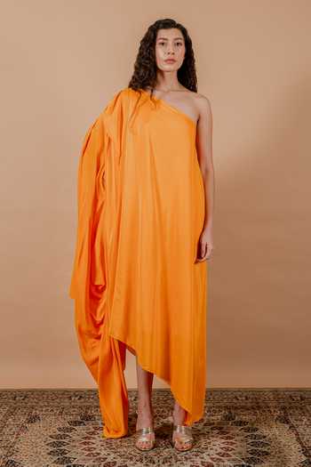 Swatee Singh Elara One-Shoulder Cowl Draped Dress 