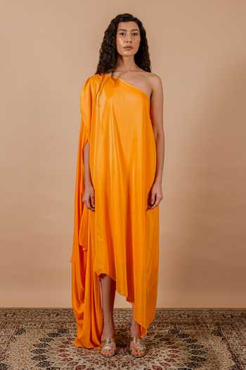 Swatee Singh Elara One-Shoulder Cowl Draped Dress 