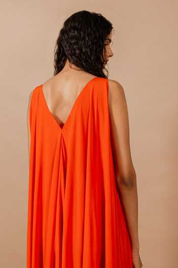 Swatee Singh_Orange Crepe V-neck Siena V Maxi Dress _Online_at_Aza_Fashions