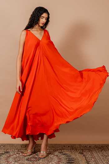 Buy_Swatee Singh_Orange Crepe V-neck Siena V Maxi Dress 