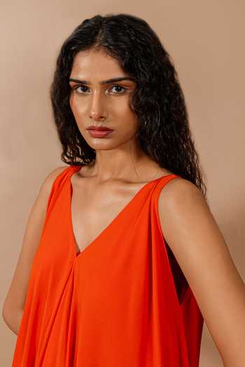 Shop_Swatee Singh_Orange Crepe V-neck Siena V Maxi Dress 