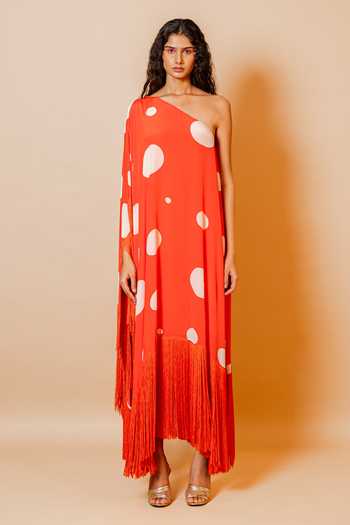 Buy_Swatee Singh_Orange Crepe One Shoulder Dora Polka Dot Print Maxi Dress _Online_at_Aza_Fashions