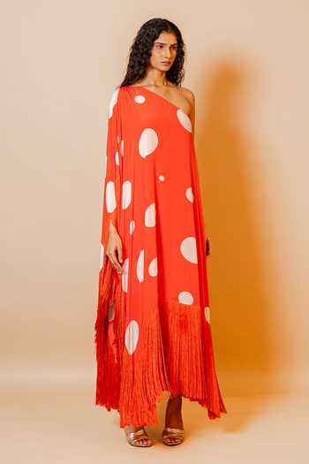 Shop_Swatee Singh_Orange Crepe One Shoulder Dora Polka Dot Print Maxi Dress _Online_at_Aza_Fashions