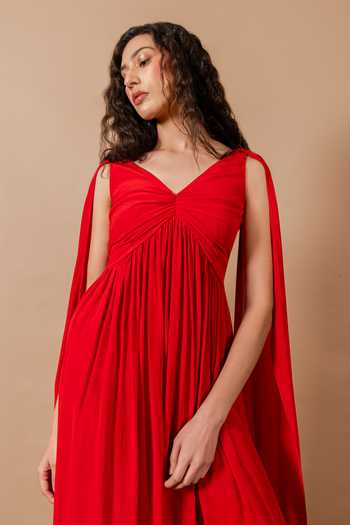 Swatee Singh_Red Crepe V-neck Adele V Gown _Online_at_Aza_Fashions