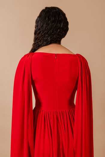 Buy_Swatee Singh_Red Crepe V-neck Adele V Gown _Online_at_Aza_Fashions